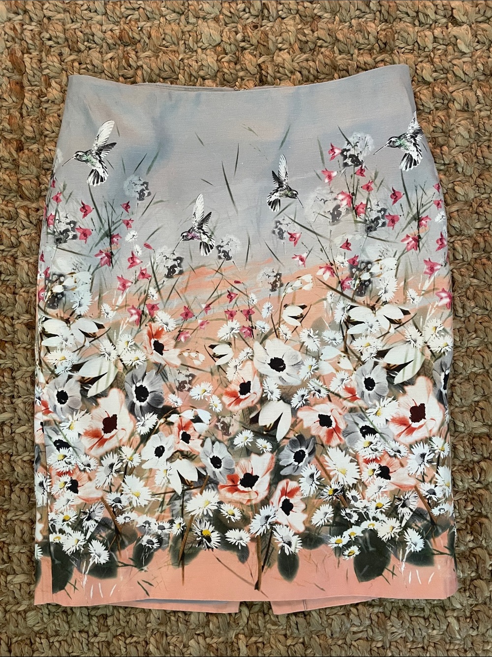 Talbots Floral Hummingbird Ombre Cotton Linen Pencil Skirt Size 6 - Picture 3 of 9